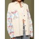 Women's Ethnic Aztec Print Mock Pocket Frayed Drop Shoulder Turn Down Collar Button Up High Low Denim Shacket